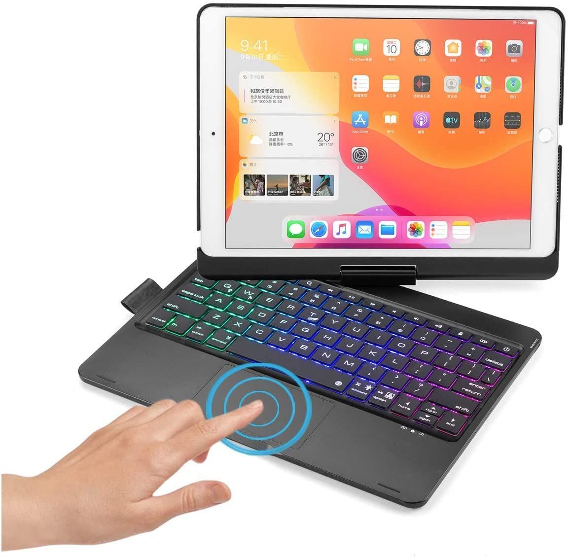 Size:iPad7/iPad8/iPad9/Air3/Pro10.5_Color:黒（360回転） 360度回転 iPad 10.2 Air3 Pro10.5 キーボードケース タッチパッド搭載 iPad 第 9/ 8 /7 世代 一体型 7色のバックライ