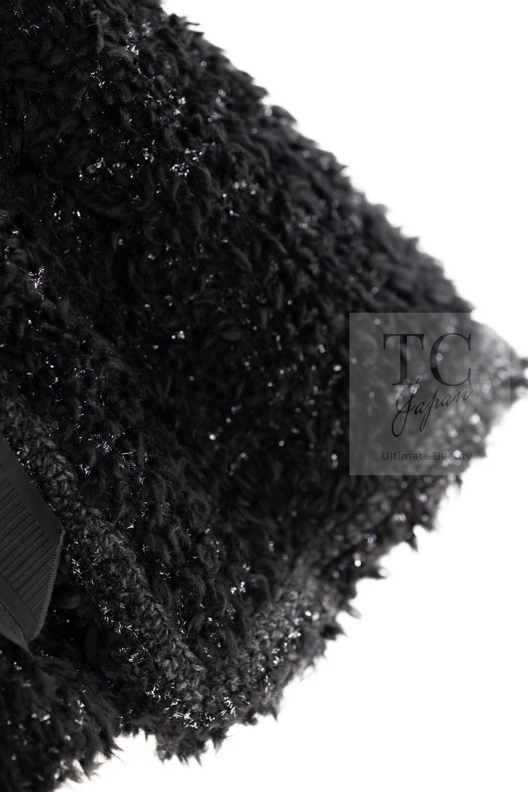 シャネル ポンチョ ケープ CHANEL ブラック 黒メタリック リボン
