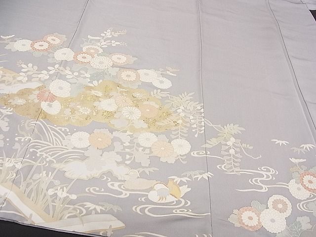 平和屋1□訪問着 駒刺繍 流水鴛鴦草花文 金彩 逸品 hy9327 - メルカリ