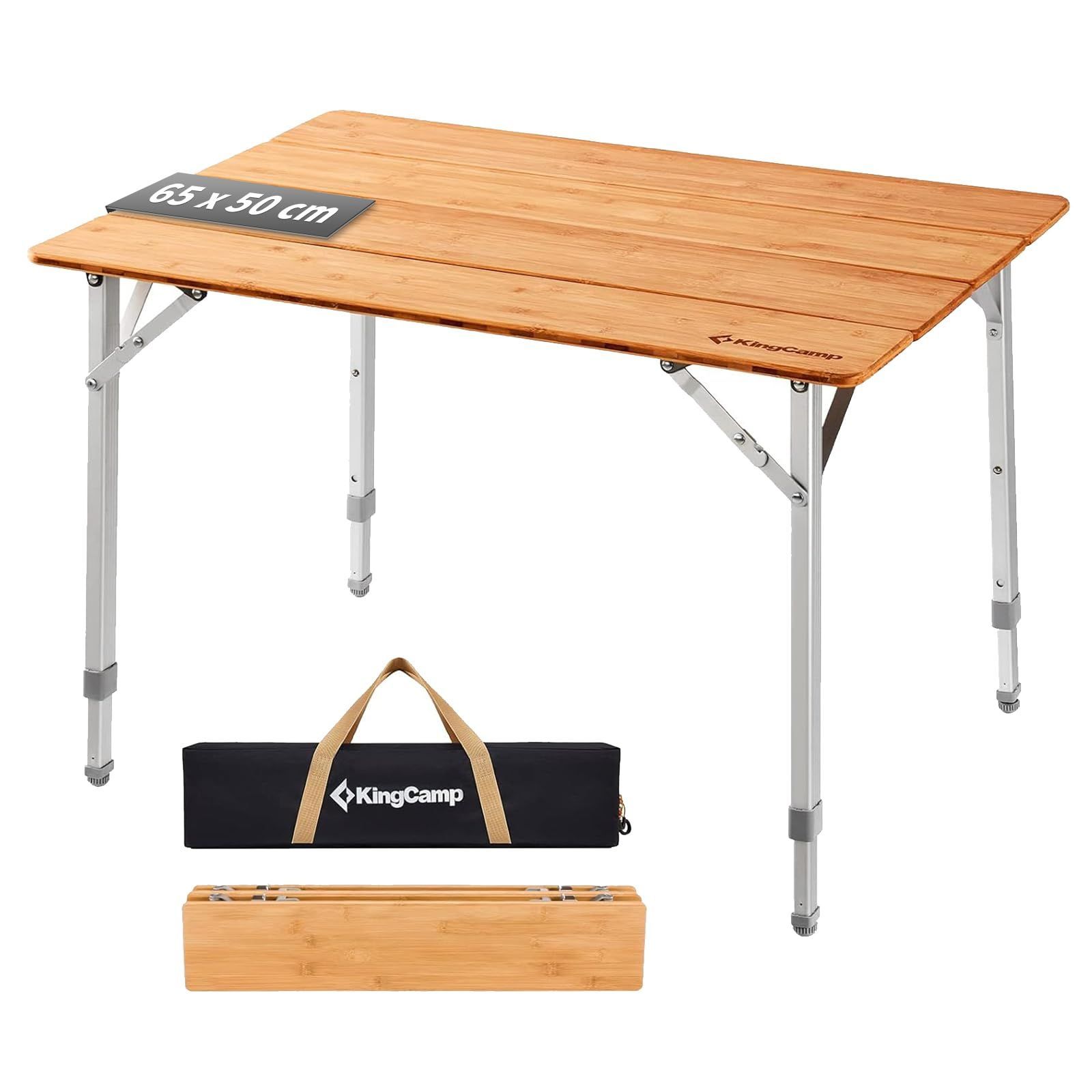 KingCamp キャンプ テーブル アウトドア 折りたたみ テーブル 高さ調整可能 コンパクト 耐荷重30kg バンブーテーブル 収納付き