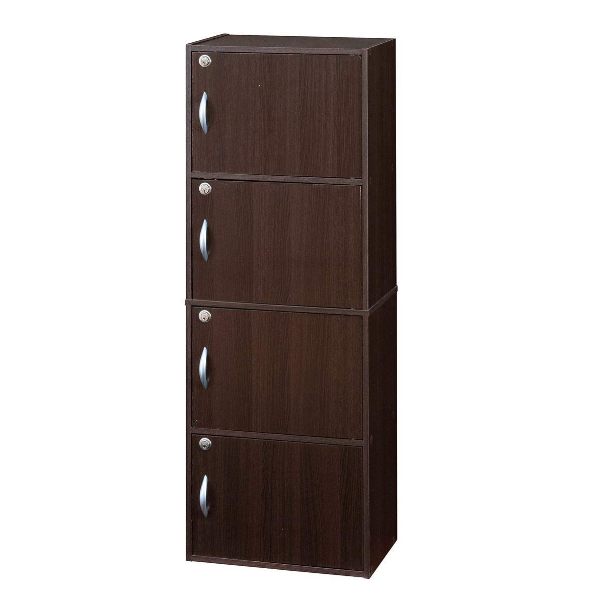 数量 鍵付き4段ボックス R ブラウン 幅42cm 鍵 クロシオ 扉収納 オフィス 本棚 039423