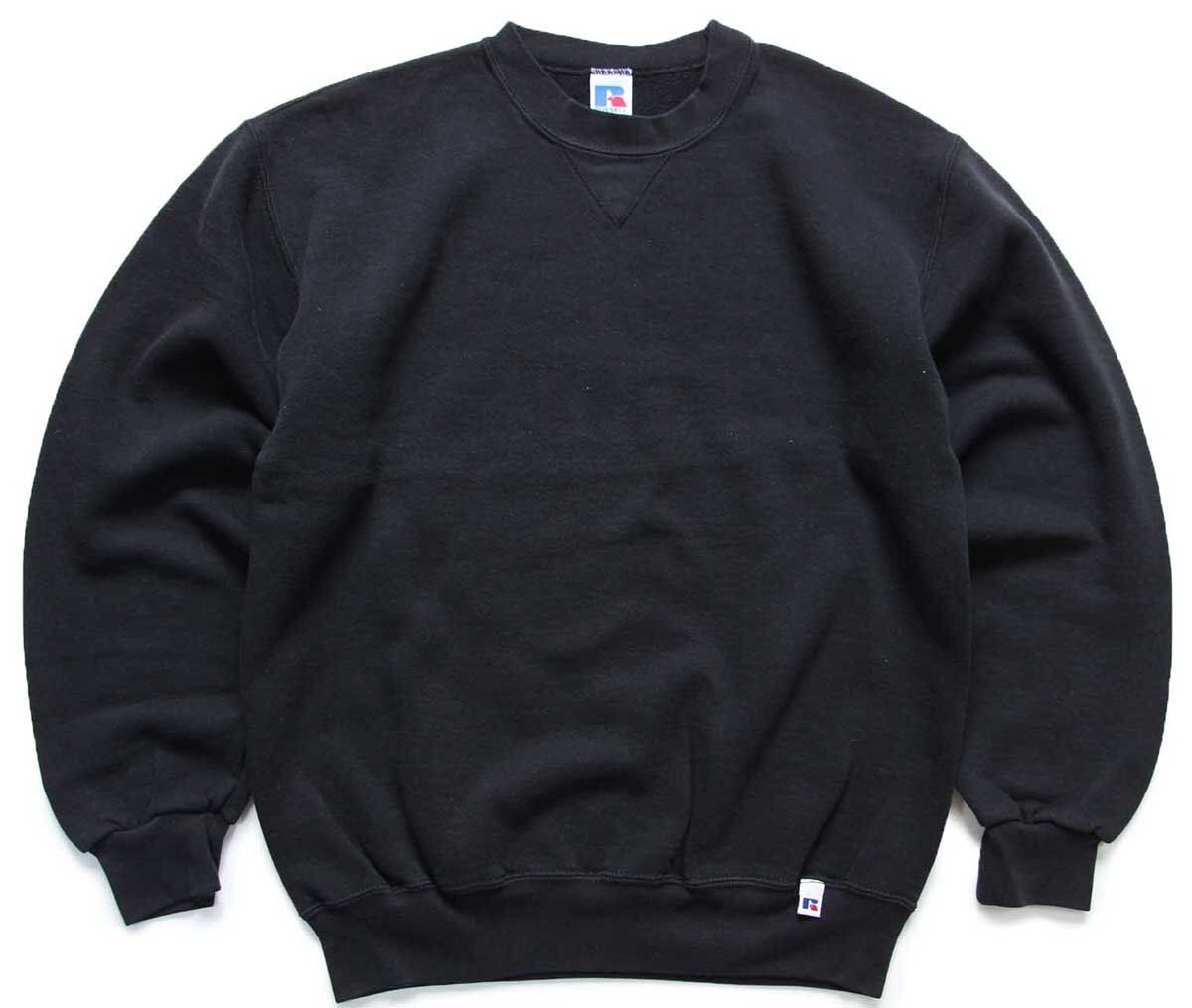 90s メキシコ製 RUSSELLラッセル 無地 前V スウェット 黒 M