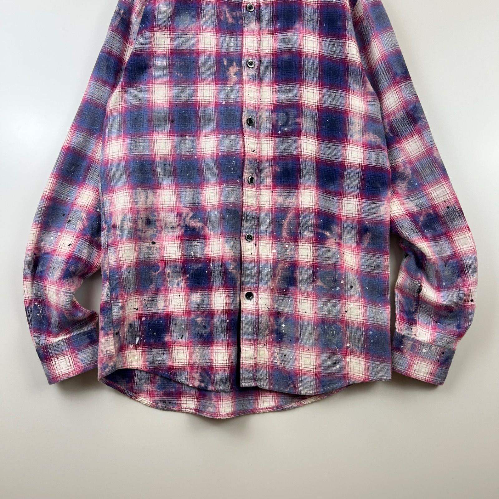 FUGA y2k grunge ombre check L/S shirts 44 フーガ ペイント加工 