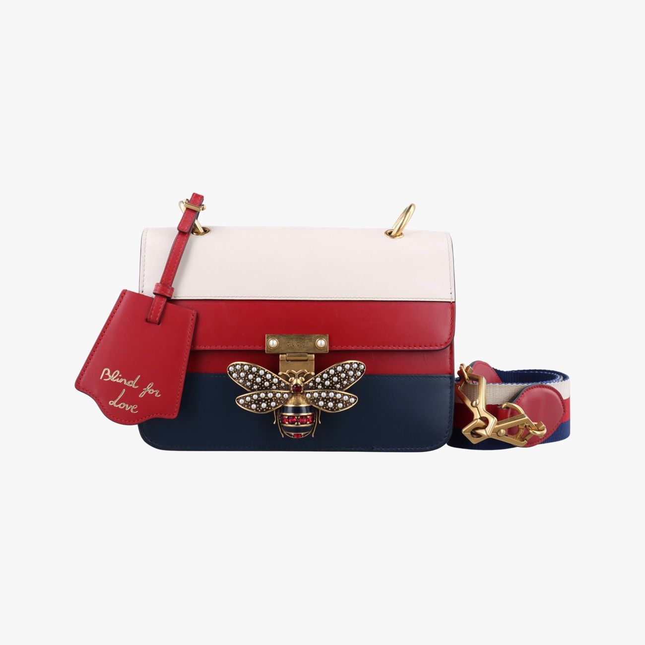 グッチGucciクイーン マーガレット アイボリー×レッド×ネイビー レザー 476542 E025725252