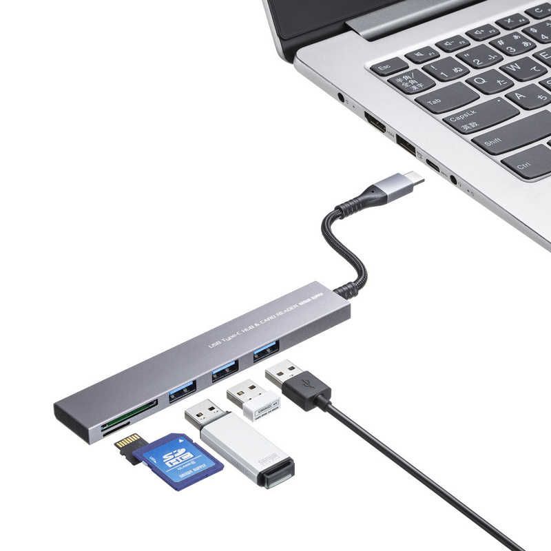 【 新品 未開封 】 サンワサプライ USB 5Gbps 3ポート スリム ハブ(カードリーダー付き) USB-3TCHC20MS 未使用 送料無料 5Gbps 3ポート USB ケーブル一体型 カードリーダー付 USB-5TCPC29GMUSB