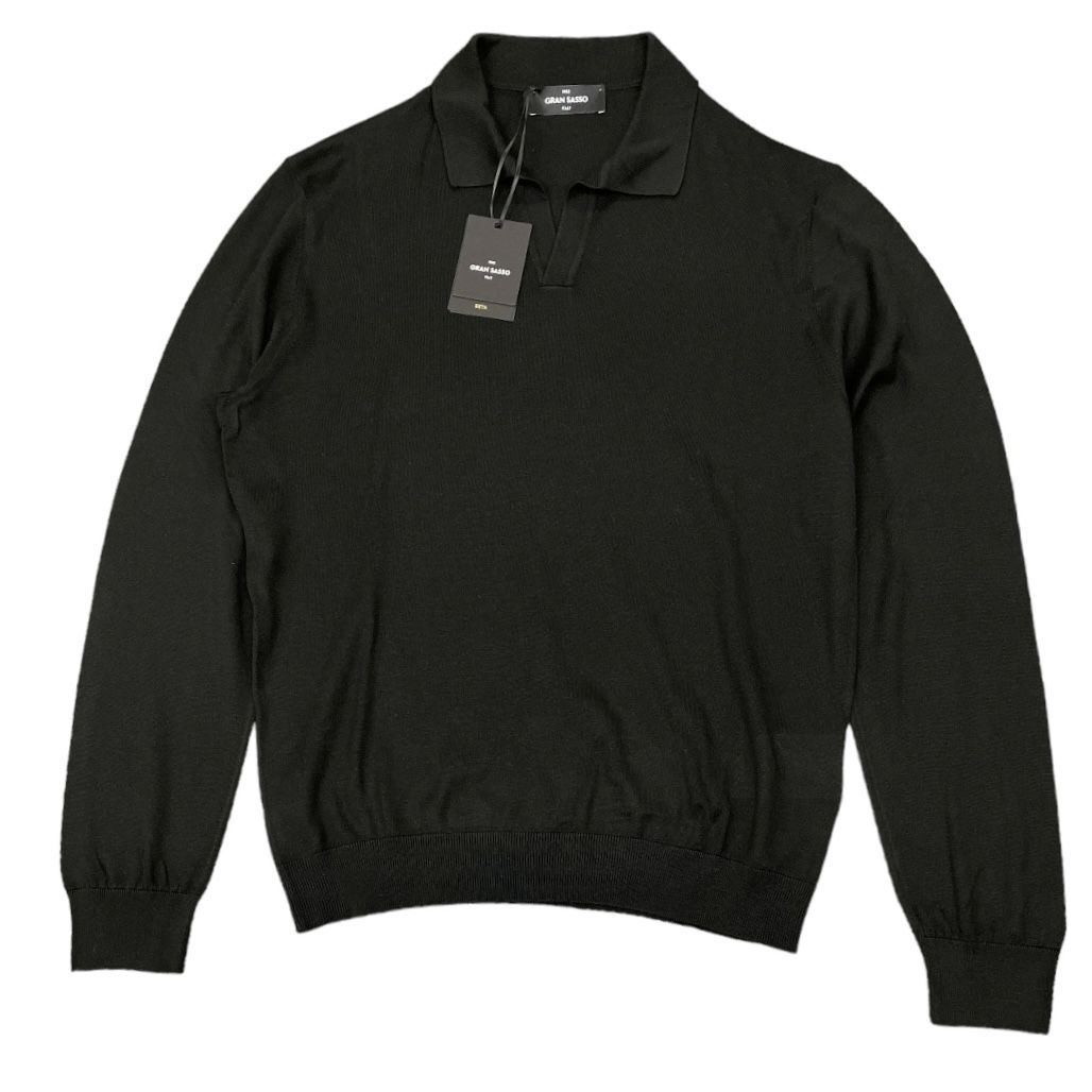 Gran Sasso スキッパー ニットポロ 46 黒 新品 オーガニックコットン スキッパーニットポロ｜GRAN SASSO
