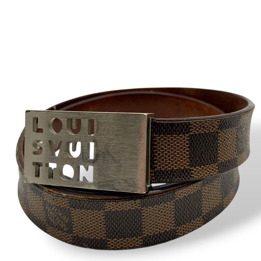ルイヴィトン ベルト 茶 ブラウン ダミエ サンチュール ロゴプレート PX-1 レザー 本革 ブランド メンズ LOUIS VUITTON