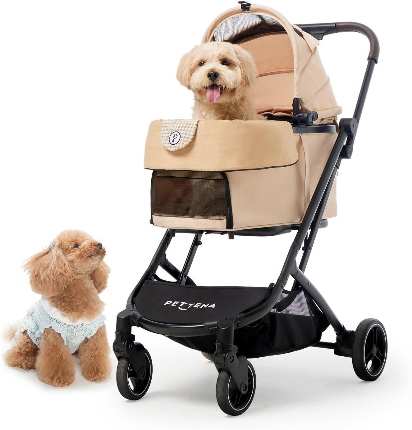 PETTENA ペットカート 小型犬 分離型 犬カート 耐荷重25kg X-FOLD 技術 キャリーコット付ワンタッチ折り畳み 広い空間 自立 軽量 犬バギー お出かけ用 猫 犬ベビーカー PETTENA ORION ベージュ