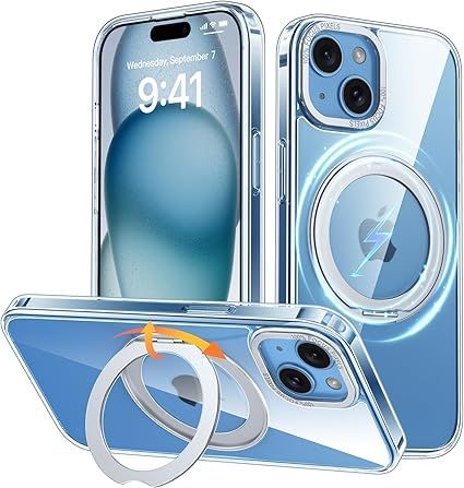iPhone 14 / iPhone 13 用 ケース Magsafe対応 ワイヤレス充電 360回転スタンド 縦横両対応 Gunwon スマホケース iphone14 / iPhone13 用 米軍規格 耐衝撃 半透明 マット感 マグセ