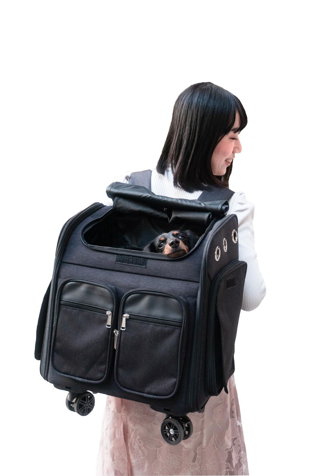 商品 おでかけペットキャリー 防災 避難用にも 犬 猫 キャリーバッグ 安心安全のストッパー付きキャスター ペットキャリー リュック