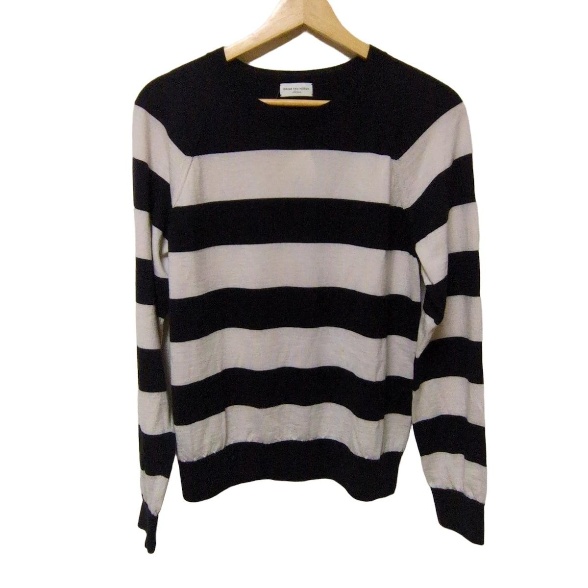 DRIES VAN NOTEN ドリスヴァンノッテン 長袖セーター サイズM レディース - 黒×ベージュ クルーネック|ボーダー