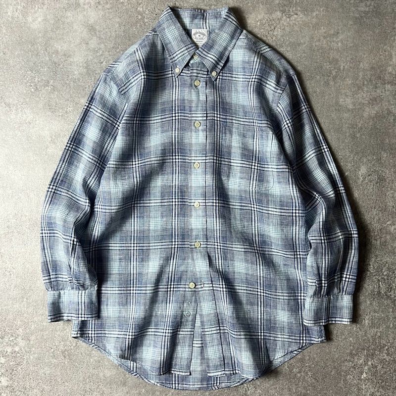 00sビンテージ ブルックスブラザーズ アイリッシュリネン チェックシャツ M 00s BrooksBrothers ブルックスブラザーズ リネン チェック