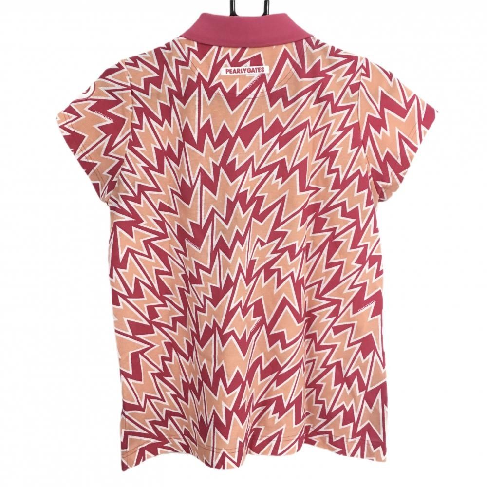 特価【美品】パーリーゲイツ 半袖ポロシャツ ピンク×サーモンピンク 稲妻柄  レディース 0(S) ゴルフウェア 2022年モデル PEARLY GATES