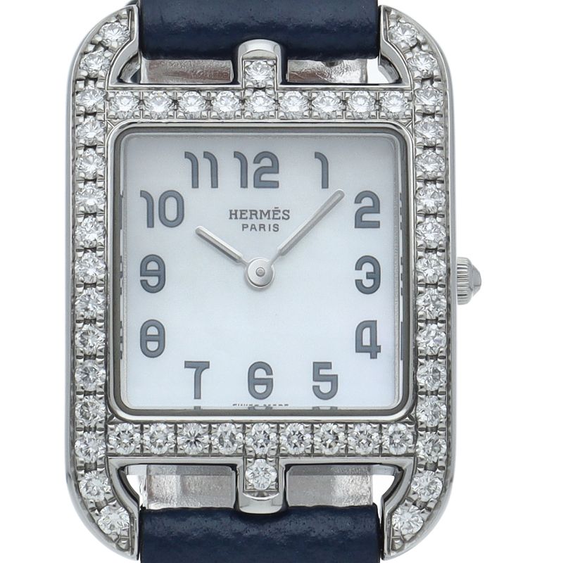 エルメス ケープコッド レディース時計 ダイヤベゼル シェル CC1.230 SS 革 レディース時計 ホワイトシェル 仕上げ済