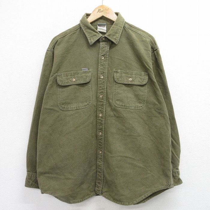 XL/古着 カーハート 長袖 ヘビー フランネル シャツ メンズ 90s 大きいサイズ ボタンダウン 緑系 グリーン 24oct10 中古 トップス