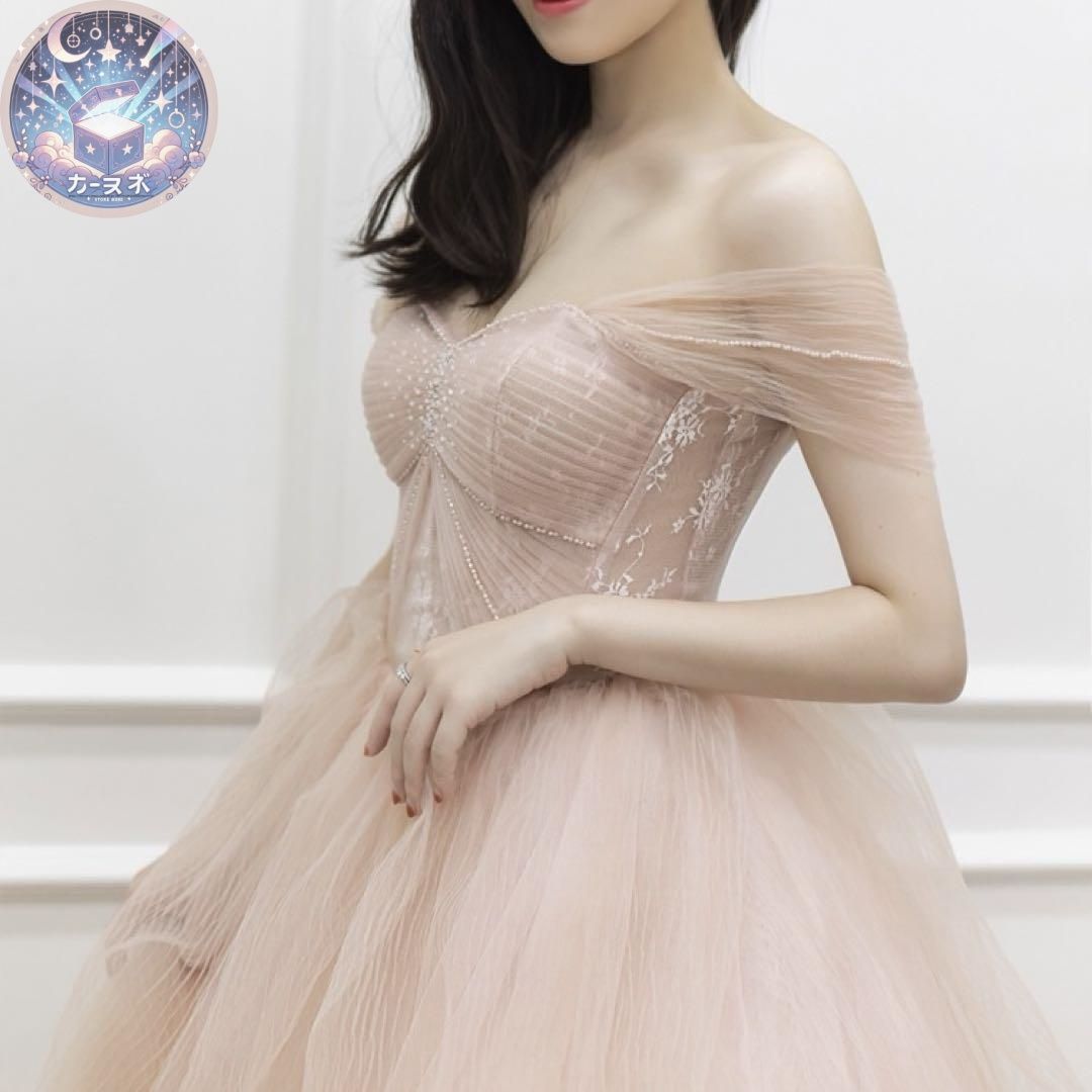 新品未使用 花柄レースにパールが可愛い オフショル イブニング