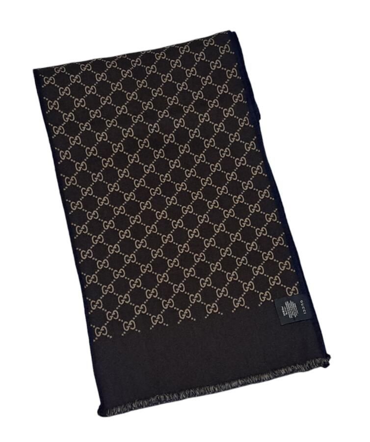 グッチ マフラー リバーシブル GG柄 ブラウン ネイビー 無地 GG ウール シルク メンズ レディース 紺 茶色 GUCCI
