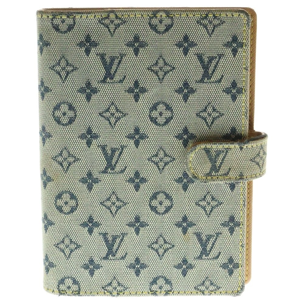 LOUIS VUITTON ルイヴィトン モノグラム ミニ アジェンダPM ブックカバー 手帳カバー バインダー ノート デニムブルー ゴールド金具 R20910
