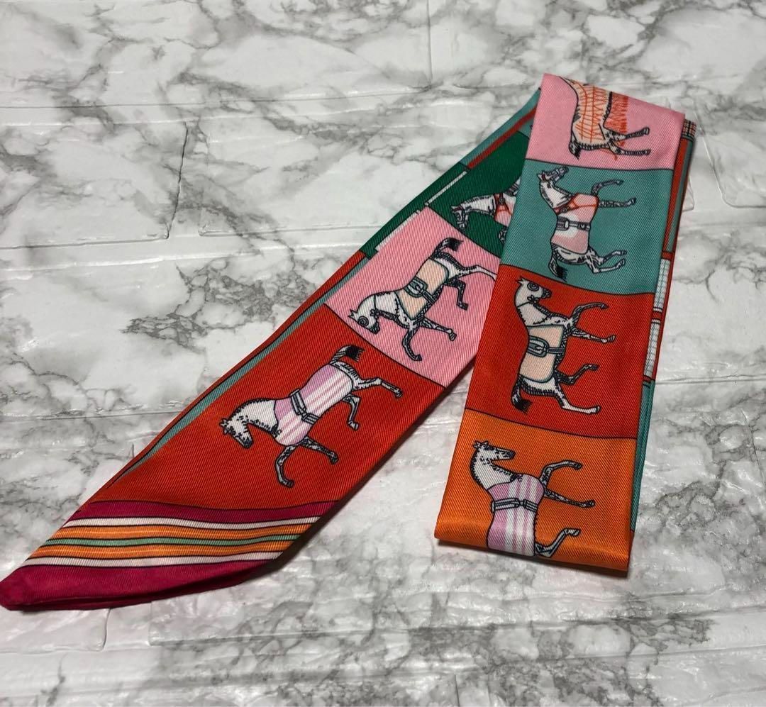 Hermes ✨極美品 ツイリー [タグ無し] 馬柄 オレンジ系