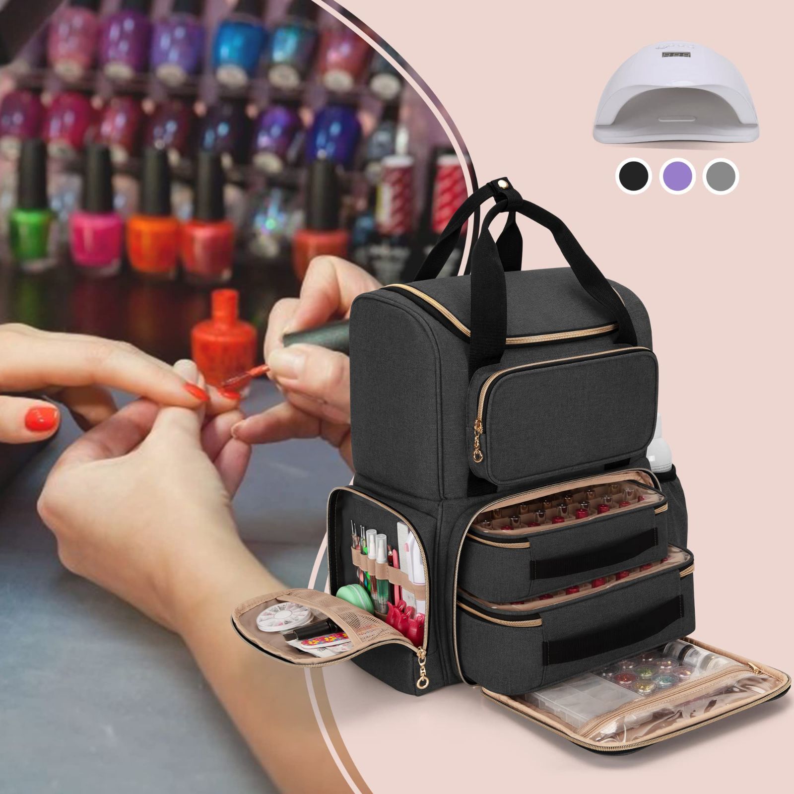 大安売り】Luxja ネイルリュック マニキュア収納バッグ 大容量 70