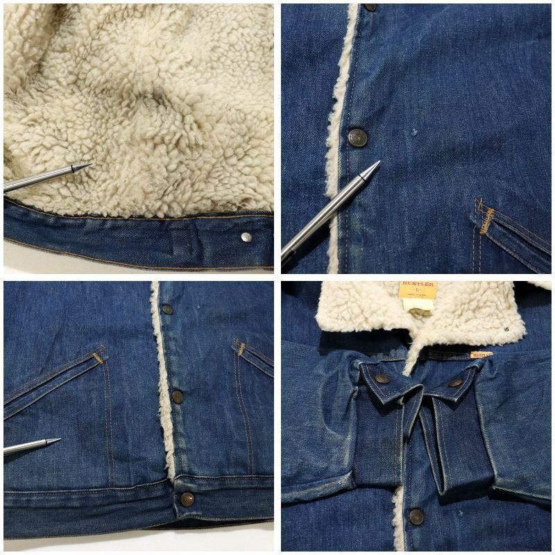 70s USA製 vintage RUSTLER ボア デニムジャケット メンズ 表記Lサイズ