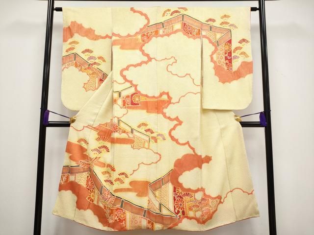 平和屋着物 上 七五三 女の子 7歳 祝着 総絞り 飛鶴雲取り草花文 金彩 刈安色地 CYAA3309s5
