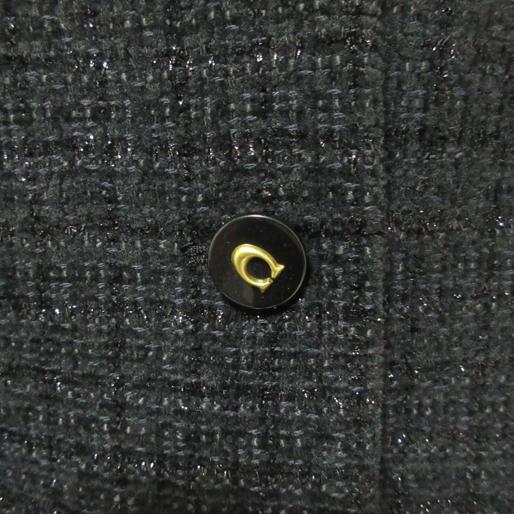 COACH - 美品 COACH コーチ ツイード ノーカラー ジャケット CO841 M ブラック レディース 古着 中古 USED 美品 COACH コーチ ツイード ノーカラー ジャケット CO841 M ブラック