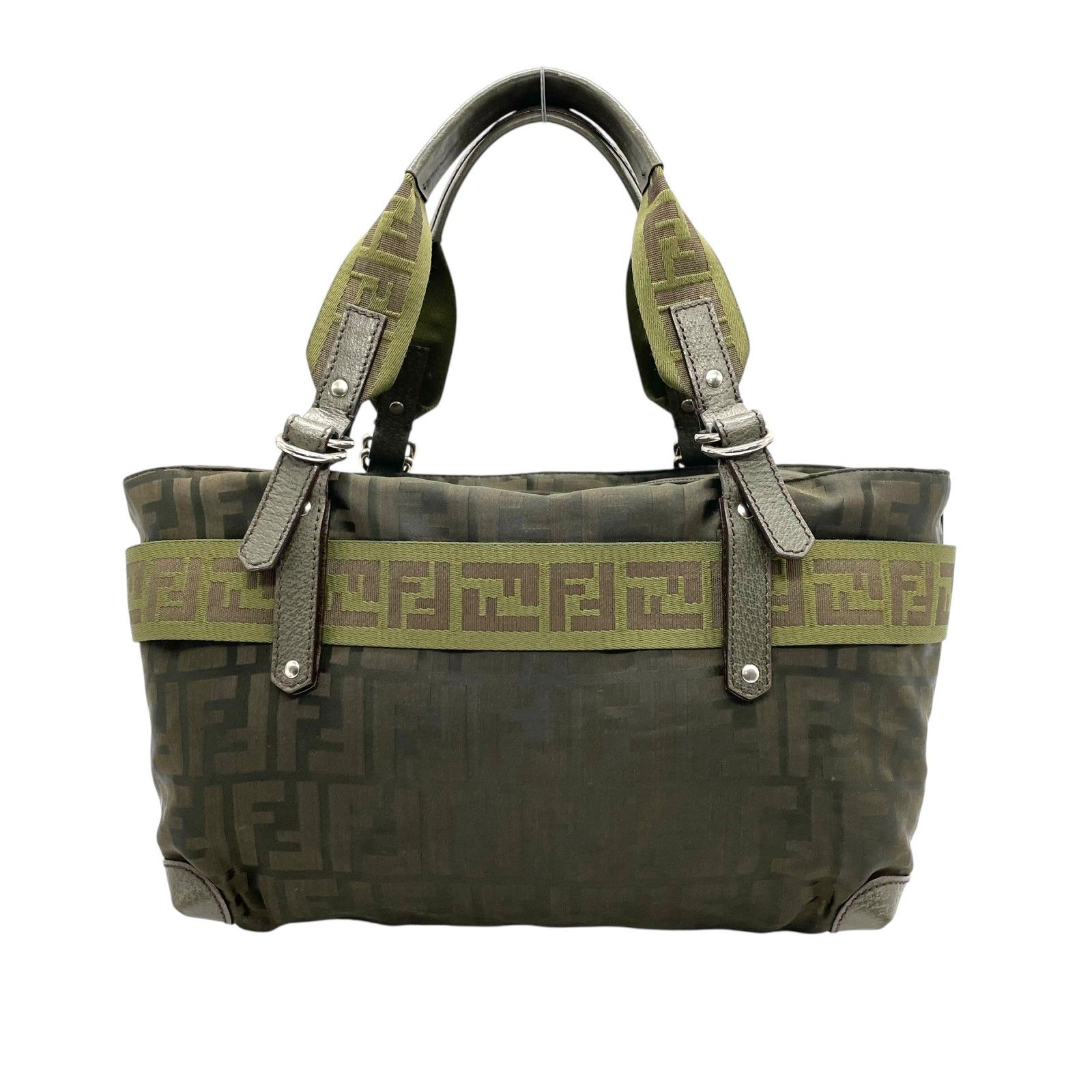 美品 FENDI フェンディ ズッカ柄 ナイロントート バッグ カーキ