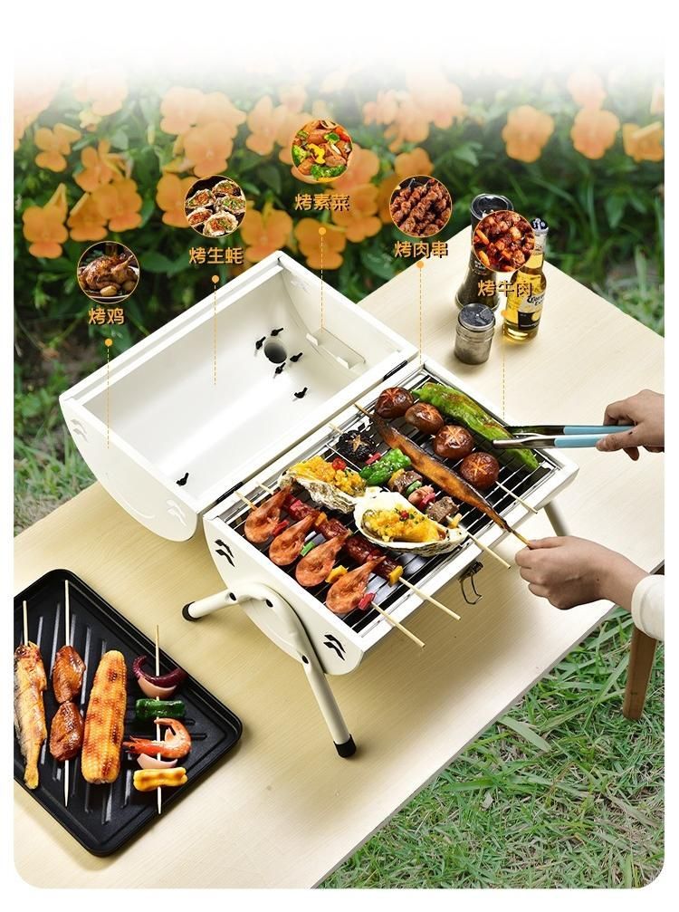 ♥ 煙突付き折りたたみ式バーベキューコンロ キャンプ用 家庭用 囲炉裏 煮茶 炭焼き アウトドア 庭用