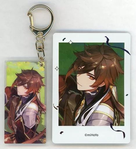 原神 鍾離 アクリルキーホルダー 2周年記念セット 中古】グッズセット 鍾離 2周年 アクリルキーホルダー＆チェキ風カード
