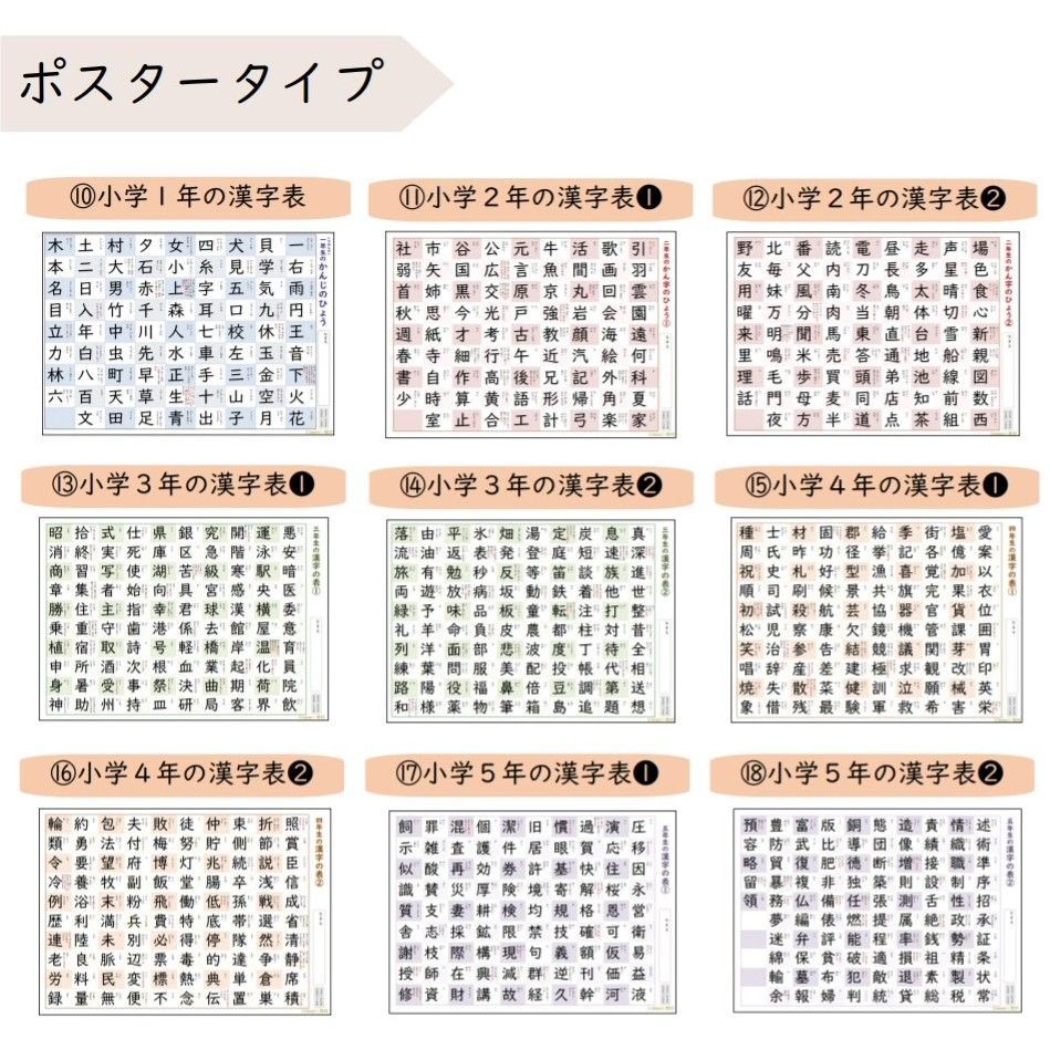 1年生 漢字ポスター 習う漢字 - 麻雀