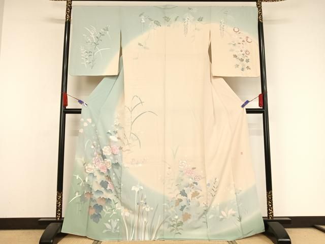 平和屋着物○訪問着 友禅 作家物 草花文 暈し染め 正絹 逸品