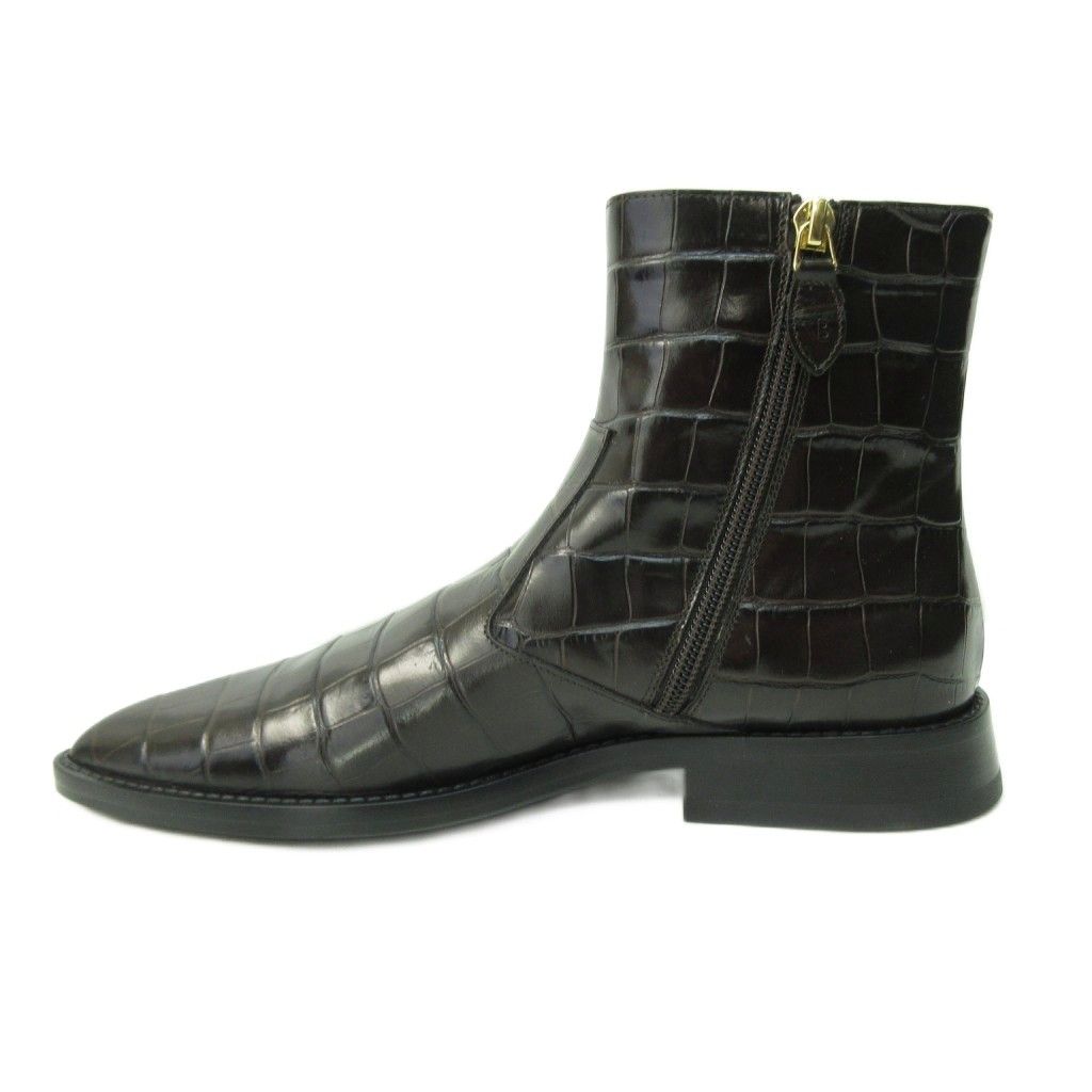 ヴィクトリアベッカム Victoria Beckham ショートブーツ サイドジップ クロコダイル 型押し レザー 36 23.0 cm 茶 ブラウン 1020