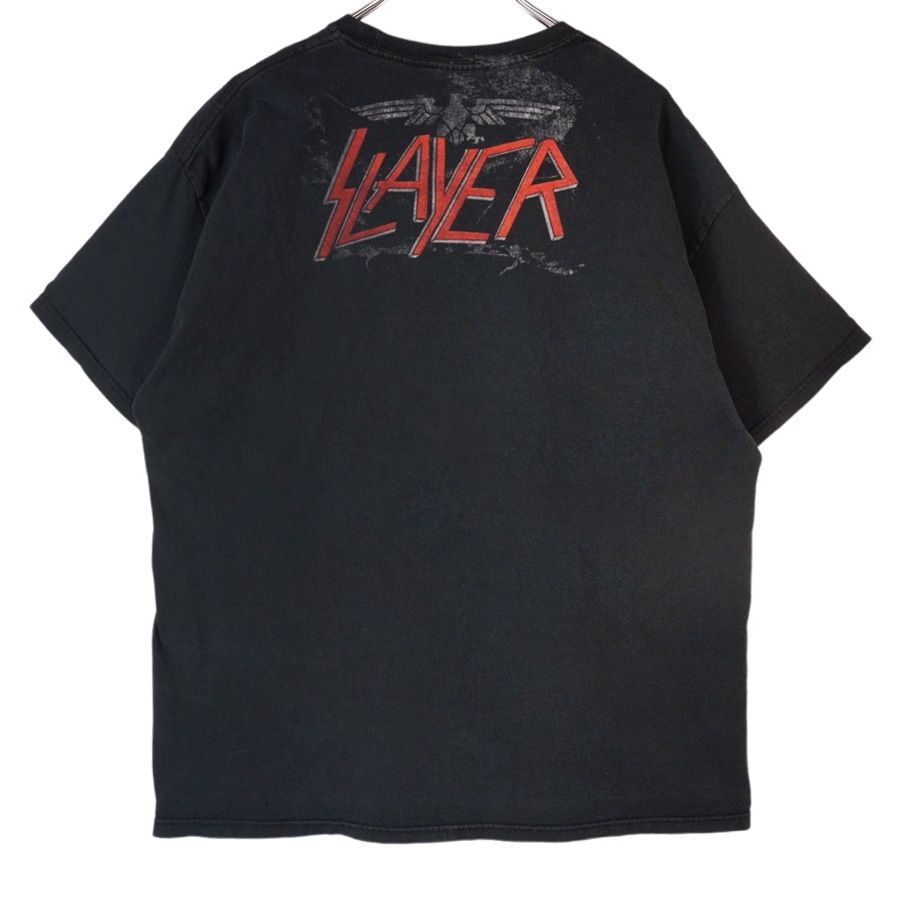 ヘインズHanesスレイヤーSLAYERメタルバンドTシャツバンTアーティストT両面プリント骸骨ブラック黒フェードvintageヴィンテージ40306