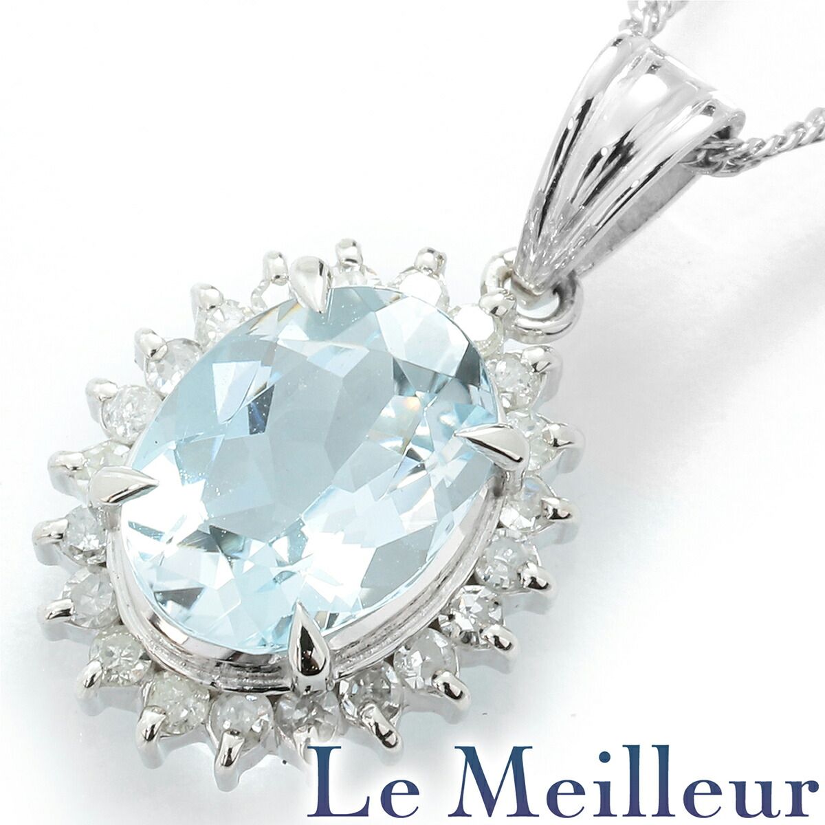ペンダントネックレス アクアマリン 1.06ct ダイヤモンド Pt850 中古  