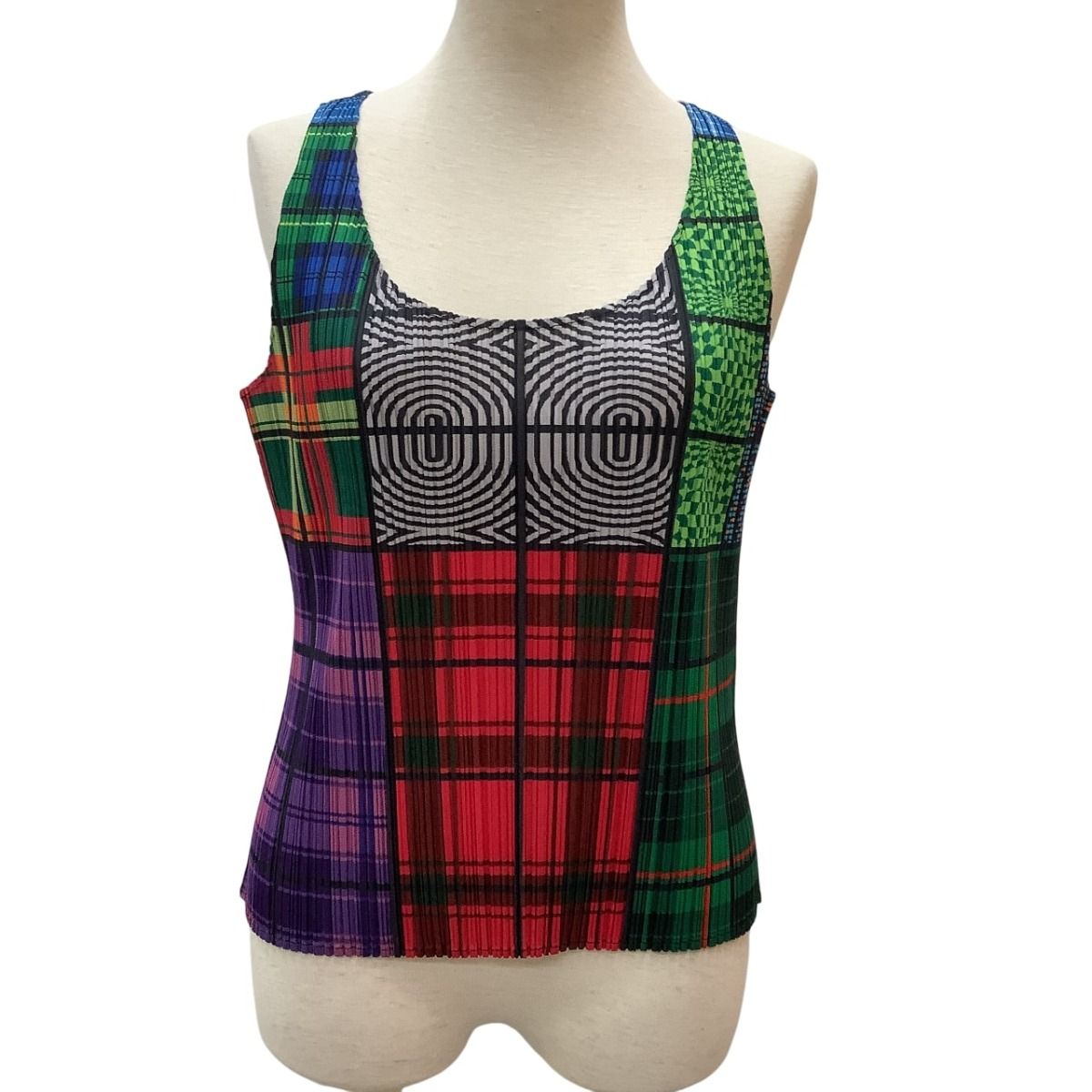 ♪♪ISSEY MIYAKE イッセイミヤケ PLEATS PLEASE ノースリーブカットソーSIZE 4 総柄 PP64-JK221