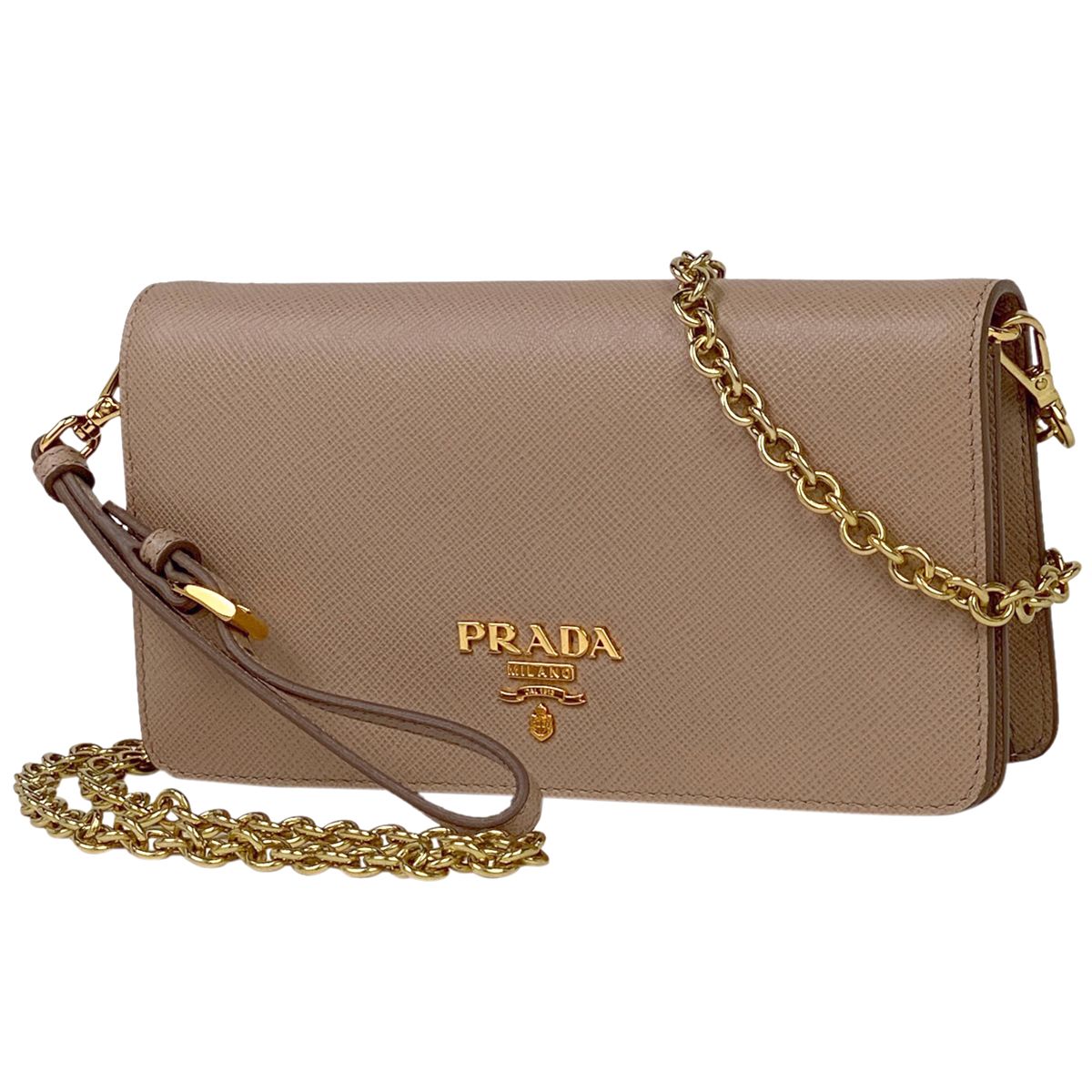 在庫一掃】 プラダ PRADA ロゴ チェーン ウォレット 2WAY ショルダーバッグ 長財布 ショルダーバッグ サフィアーノレザー ベージュ  1DH029 レディース 【中古】 - メルカリ