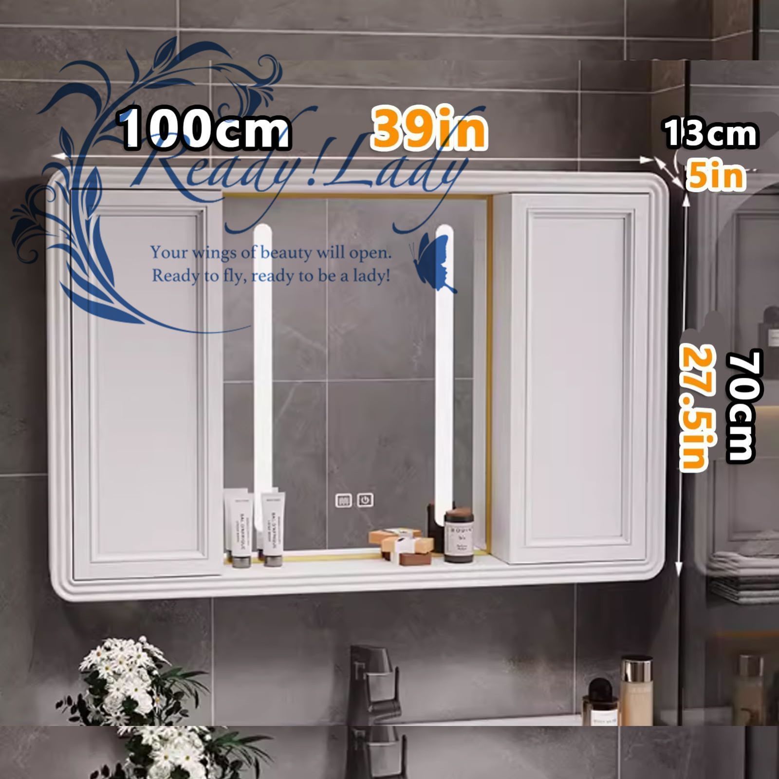 今がお得！ 洗面 化粧台LEDライト付き 浴室??LEDライトとミラー付き 浴室お風呂 鏡スマート調光機能付き ミラーキャビネット 洗面化粧台 100cm