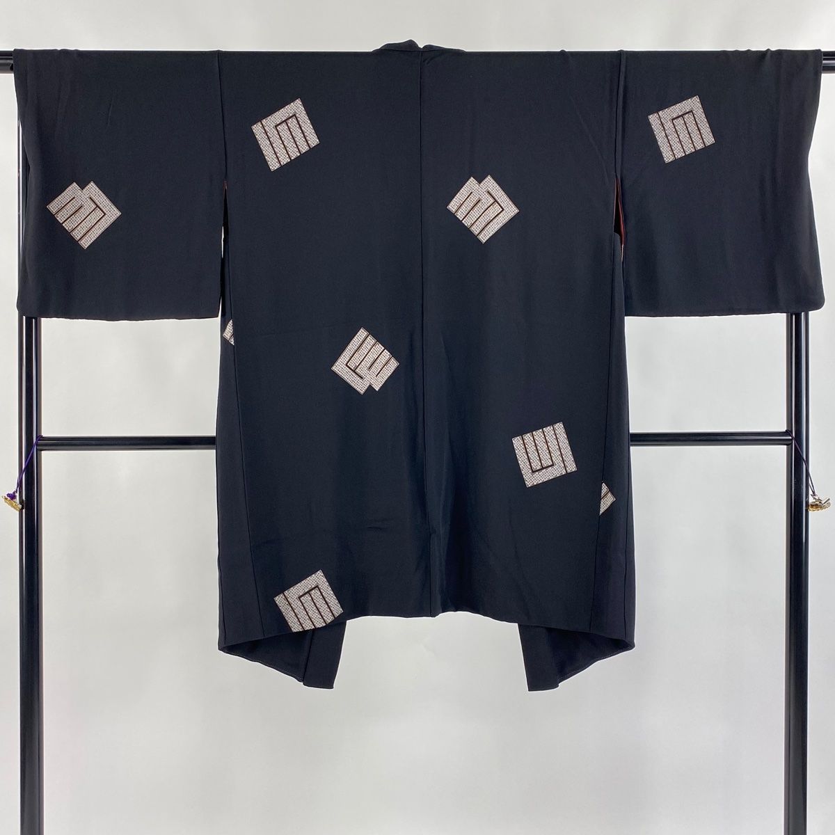 羽織 身丈100cm 裄丈68.5cm L 源氏香 疋田 黒 正絹