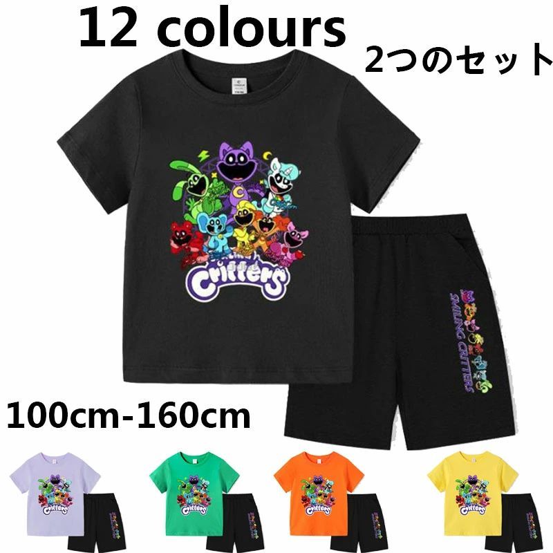 2024 新作 キッズ 半袖 ショートパンツ ポピープレイタイム Smiling Critters tシャツ＋半ズボン 上下セット 子供服 ハーフパンツ 2点セッ