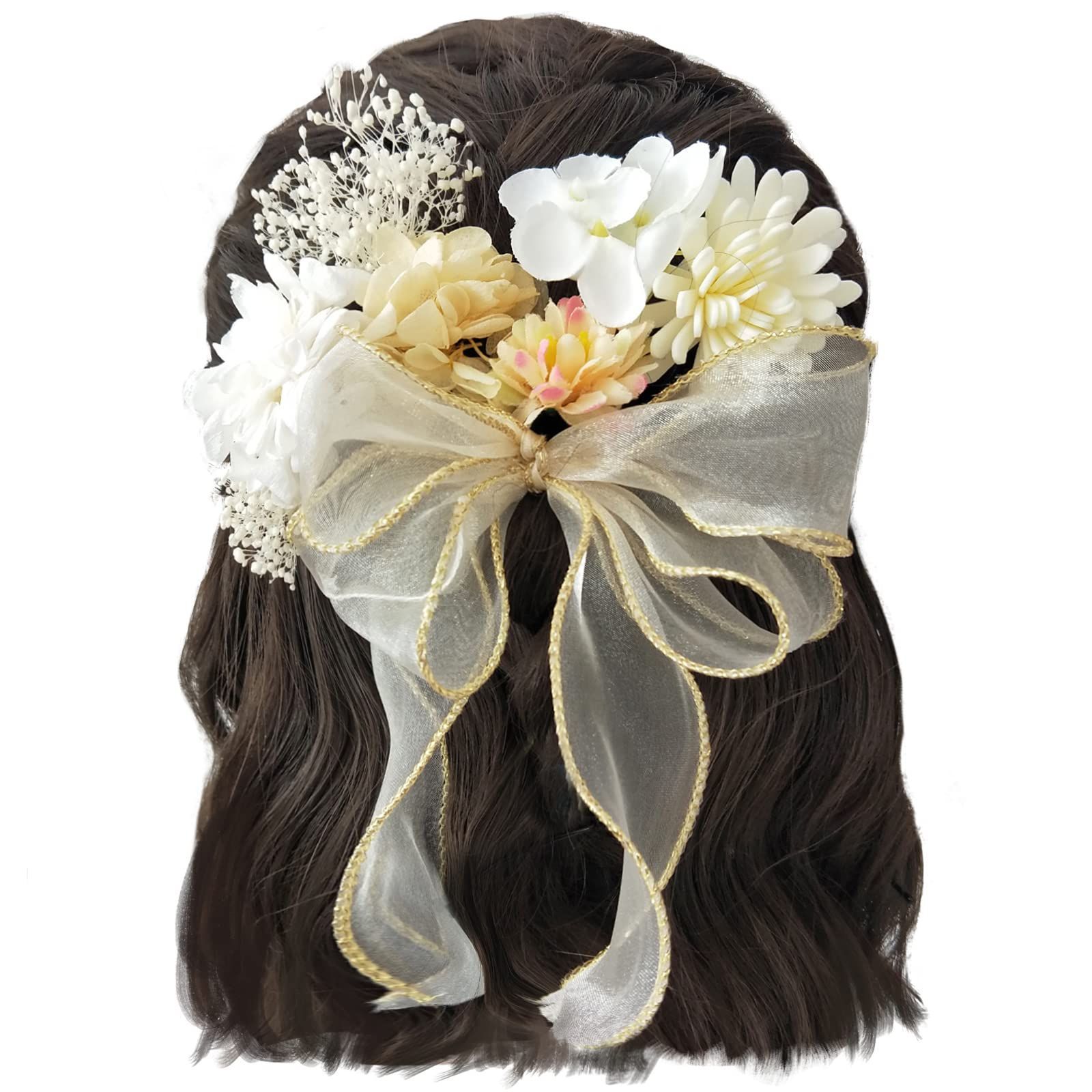 100%新品，定番人気 大人気　髪飾り リボン ドライフラワー ダリア 造花飾り 和玉 赤 ヘアアクセサリー 成人式 9色展開 水引 振袖 着物 卒業式 七五三 浴衣 [JZOON] 袴 結婚式 かすみ草 和装 造花 手作り 和装小物