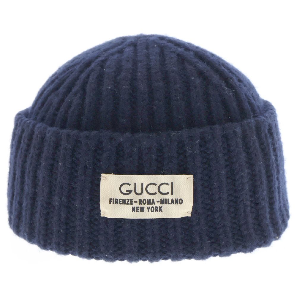 GUCCI (グッチ) ロゴプリントラベル リブ ウールニットキャップ