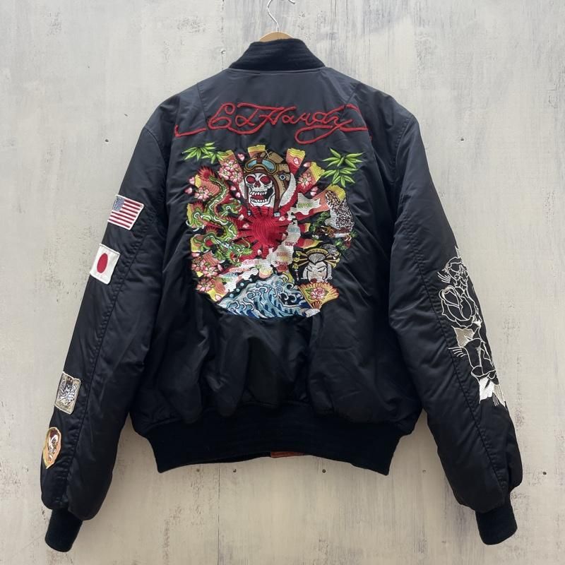 Ed Hardy エドハーディー ジャケット、上着 ジャンパー、ブルゾン MA-1タイプブルゾン フライトジャケット 刺繍 スカジャン ワッペン  ボンバージャケット - メルカリ