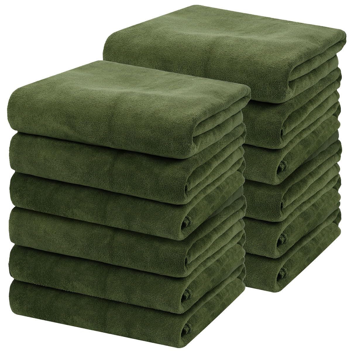 商品 バスタオル 大判 エステタオル 業務用 マイクロファイバー 70×140cm 960匁 12枚セット カーキ セージ エステ サロン 速乾 瞬間吸水 大判 タオル セット 介護 ホテル 旅館 大判バスタオル