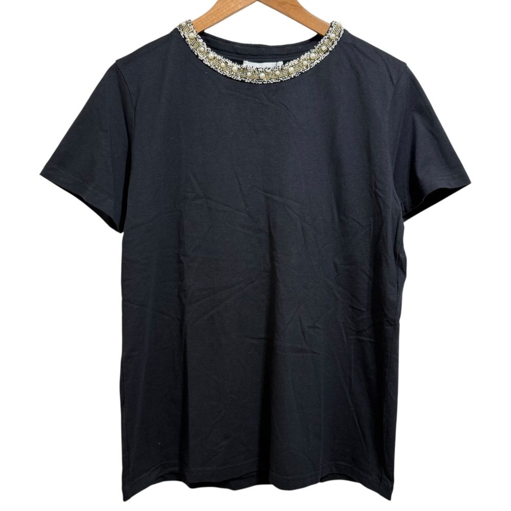 24AW NINA RICCI ニナリッチ 半袖 ビジュー Tシャツ カットソー S ブラック レディース 古着