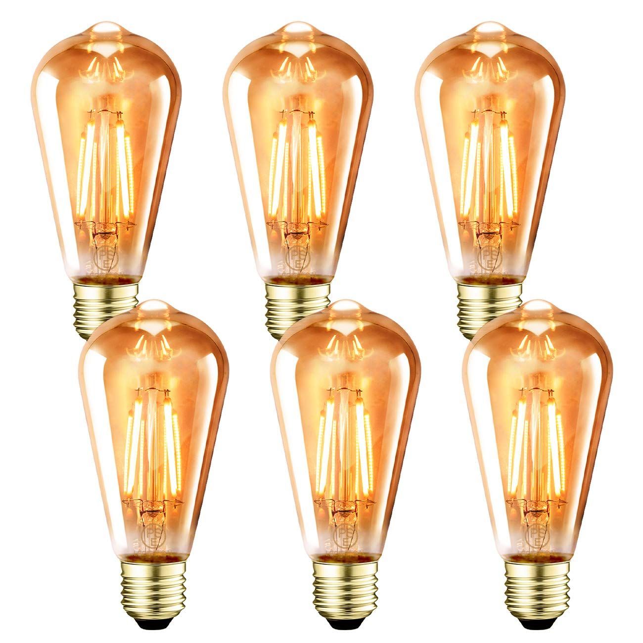 【在庫処分】レトロ電球 茶色 2700K 電球色 ST64 調光器非対応 40W形相当 (3.7W) エジソン電球 470LM 6個入 LED電球 E26口金 フィラメント電球 LVWIT