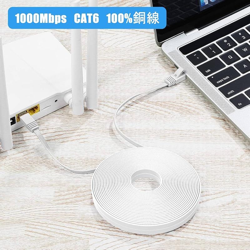 COOSEED フラットケーブル LANケーブル 10m UTP Cat6 ストレート 10m 2本 ホワイト １つパッケージ2本が含まれています 1