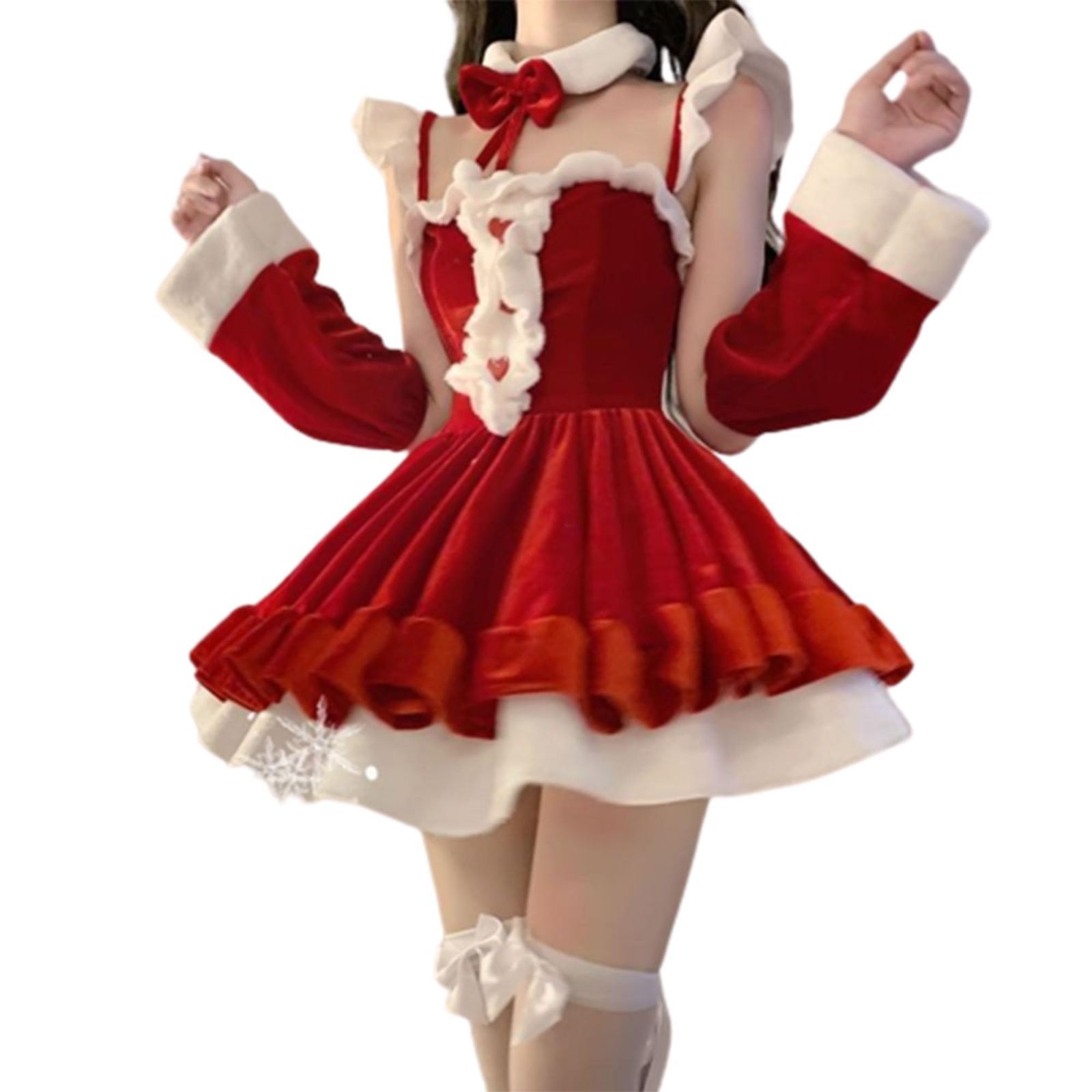 サンタクロース 4点セット コスプレ ボウホルタードレス セクシー レディース コスチューム 女の子 ファーザー ドレス ChicFlow