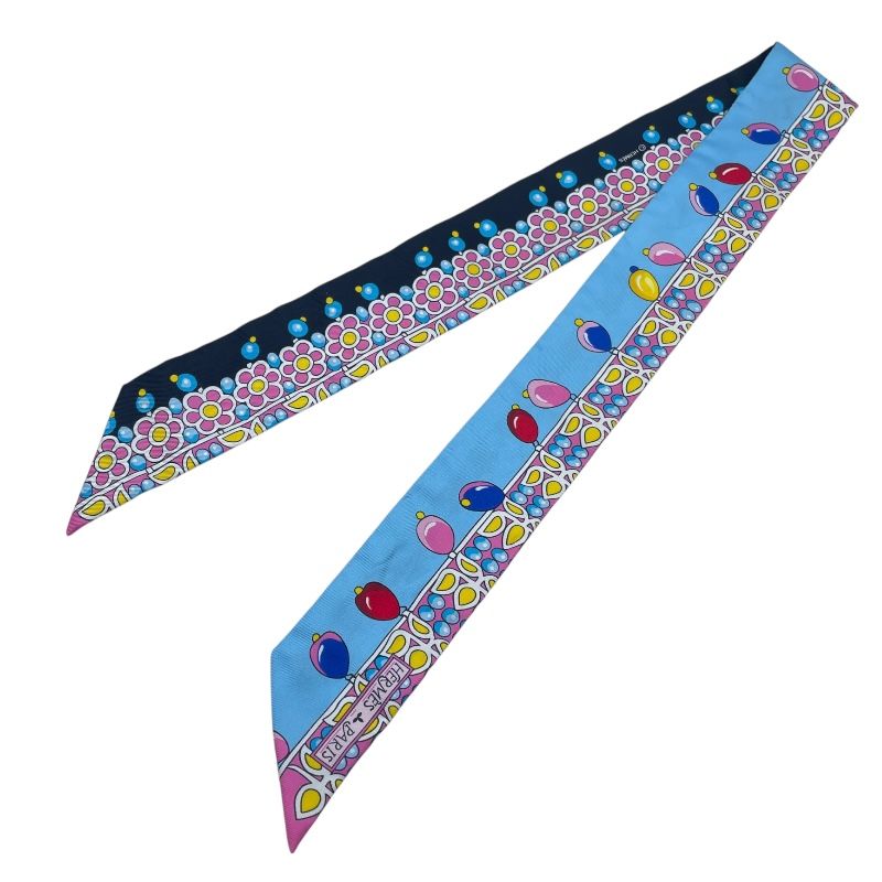 エルメス HERMES ツイリー ARURES DES MAHARAJAS ブルー シルク レディース スカーフ