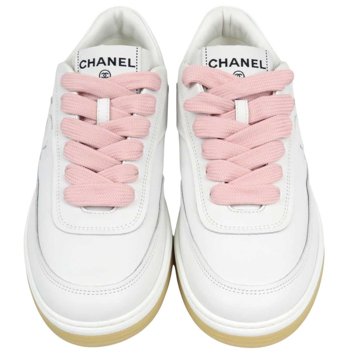 シャネル ココマーク レースアップ レザー スニーカー G39978 レザー レディース ホワイト ピンク CHANEL アパレル 小物